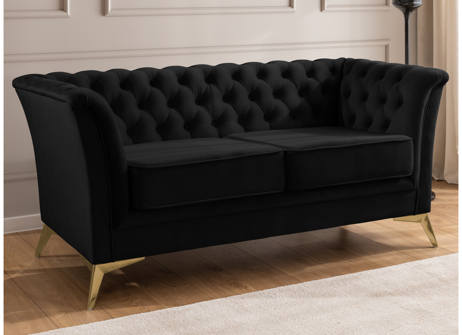 Czarna sofa Chesterfield HASSO BIS – pikowana, na wysokich metalowych nogach 4