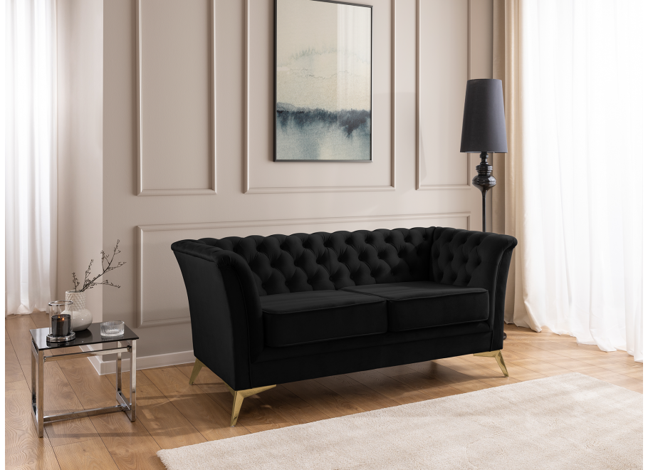 Czarna sofa Chesterfield HASSO BIS – pikowana, na wysokich metalowych nogach 2
