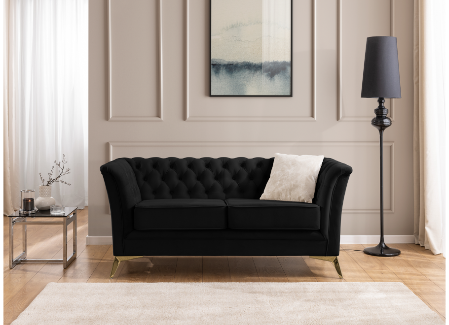 Czarna sofa Chesterfield HASSO BIS – pikowana, na wysokich metalowych nogach 3