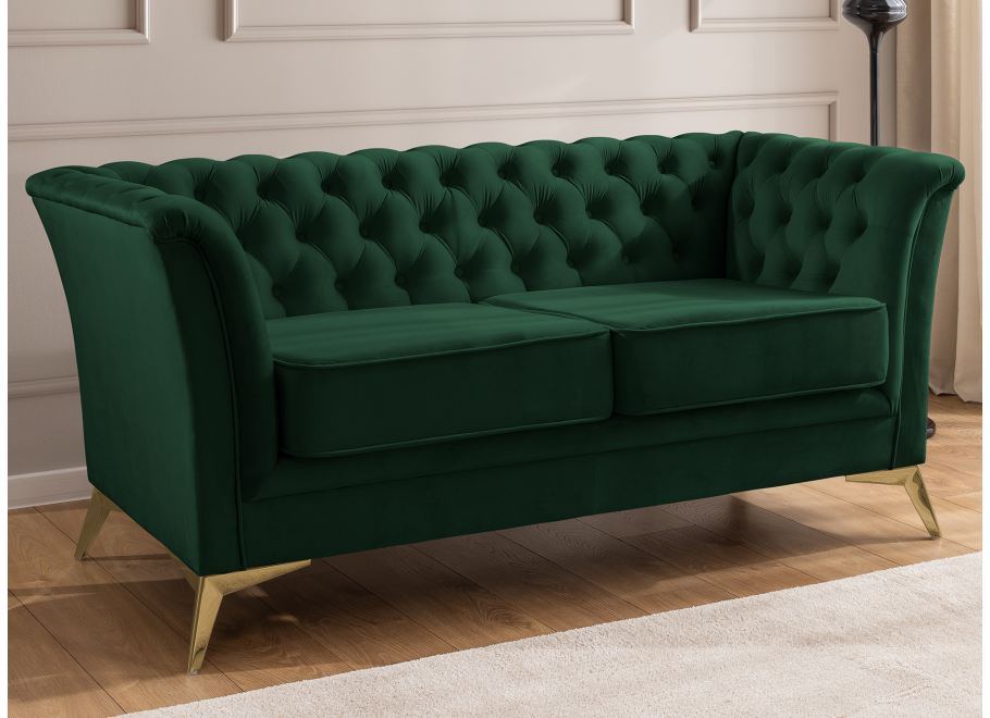 HASSO BIS – sofa dwuosobowa Chesterfield pikowana, butelkowa zieleń 8