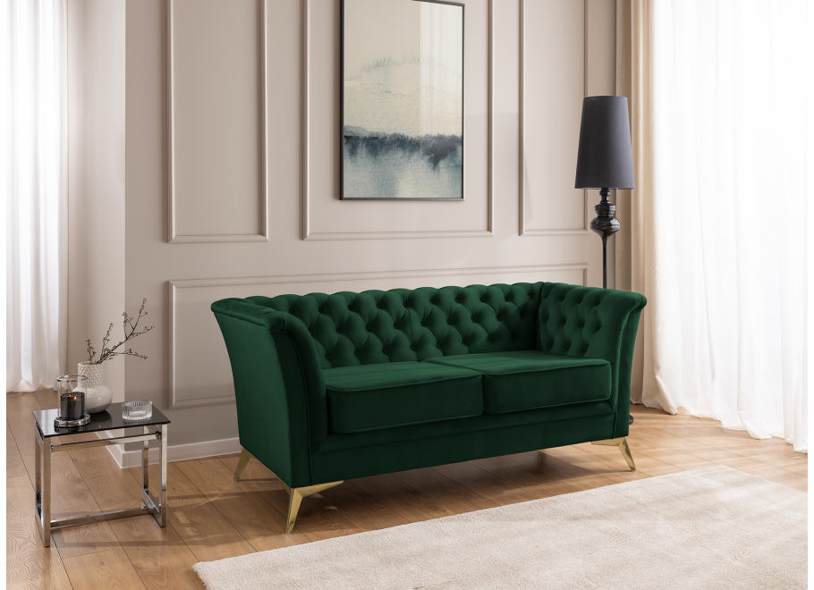 HASSO BIS – sofa dwuosobowa Chesterfield pikowana, butelkowa zieleń 3
