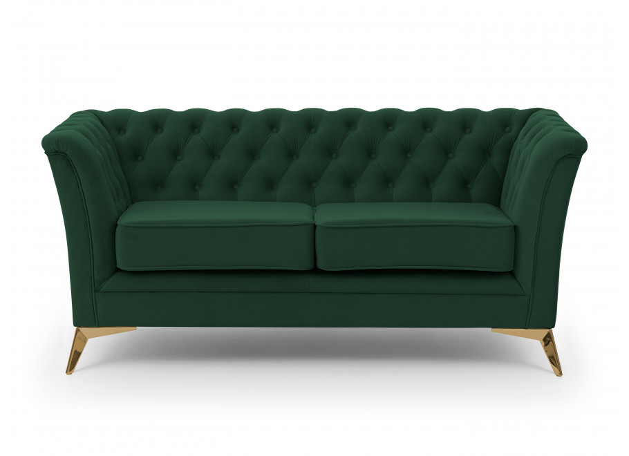 HASSO BIS – sofa dwuosobowa Chesterfield pikowana, butelkowa zieleń