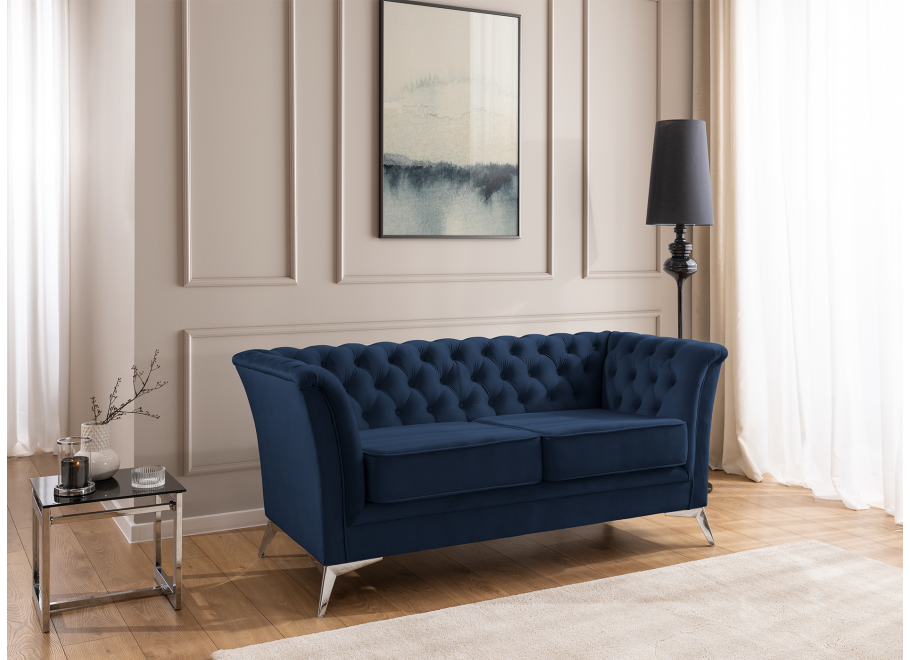 HASSO BIS pikowana – granatowa sofa dwuosobowa, elegancka, na wysokich nogach 8