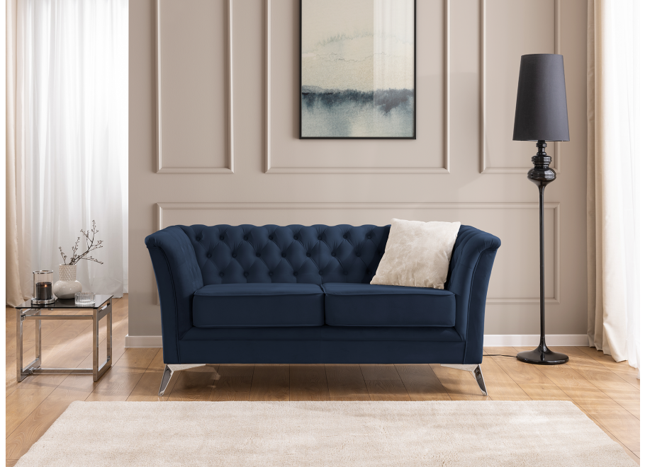 HASSO BIS pikowana – granatowa sofa dwuosobowa, elegancka, na wysokich nogach 10