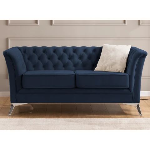 HASSO BIS pikowana – granatowa sofa dwuosobowa, elegancka, na wysokich nogach