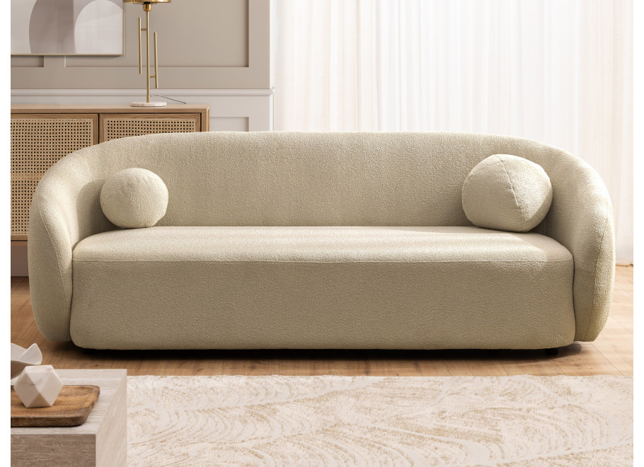 Beżowa sofa trzyosobowa Cloudi – stylowa, komfortowa, z okrągłymi poduszkami 3