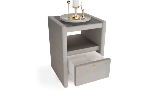 Stolik nocny tapicerowany GLAM z szufladą - design i funkcjonalnosc w parze