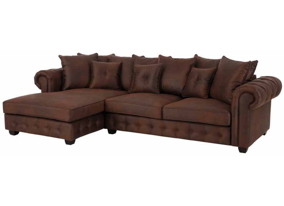 Pikowany narożnik LUZERN – czteroosobowy, brązowa ekoskóra, wygodny do salonu 2