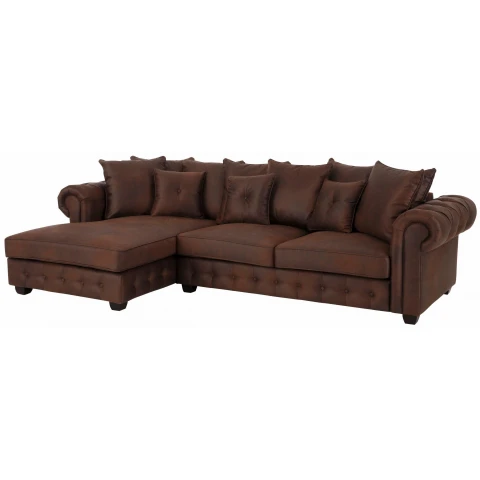 Pikowany narożnik LUZERN – czteroosobowy, brązowa ekoskóra, wygodny do salonu