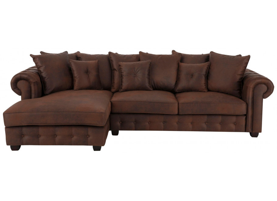 Pikowany narożnik LUZERN – czteroosobowy, brązowa ekoskóra, wygodny do salonu