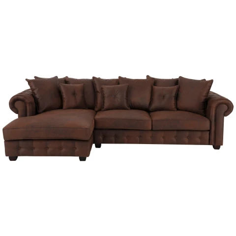 Pikowany narożnik LUZERN – czteroosobowy, brązowa ekoskóra, wygodny do salonu
