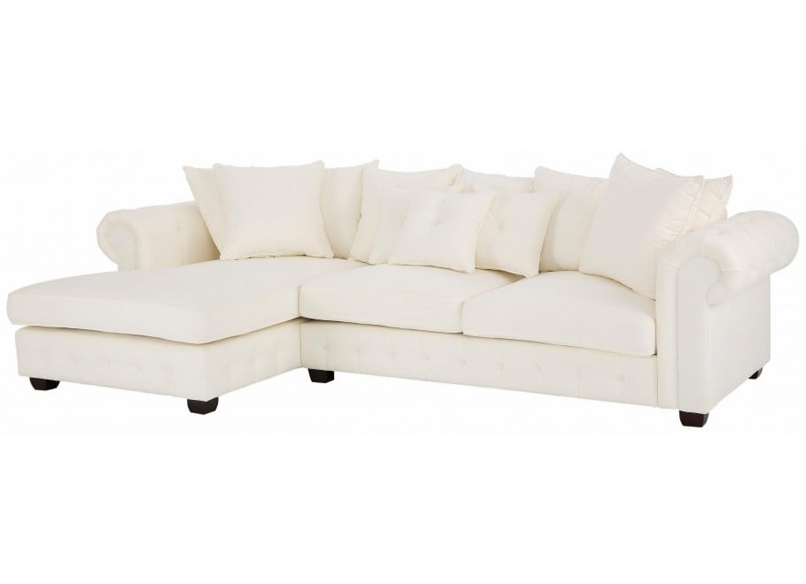 Kremowy narożnik glamour LUZERN – z poduszkami, idealny do salonu 2