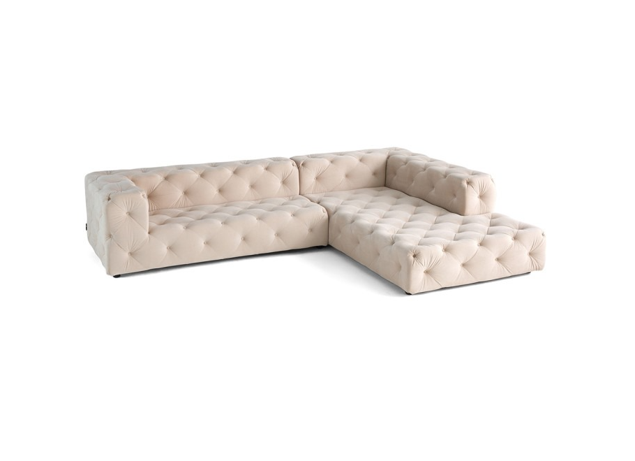 Narożnik pięcioosobowy jasny beż BENTLEY – styl glamour, wygodny do salonu - French Velvet 672