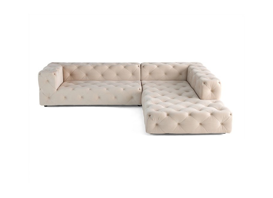 Narożnik pięcioosobowy jasny beż BENTLEY – styl glamour, wygodny do salonu - French Velvet 672