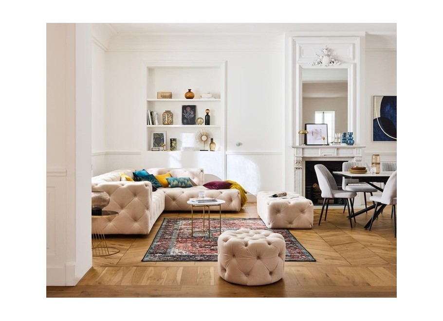 Narożnik pięcioosobowy jasny beż BENTLEY – styl glamour, wygodny do salonu - French Velvet 672