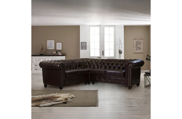 Narożnik pięciosobowy z funkcją spania pikowany glamour Chesterfield FELIX 2+E+2 - design i funkcjonalnosc w parze