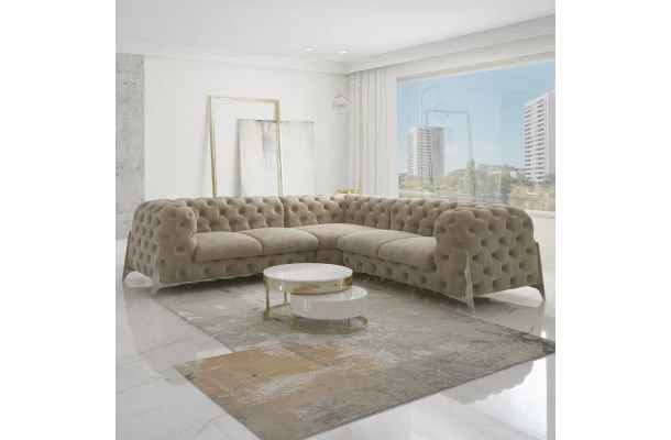 Narożnik pięcioosobowy pikowany glamour Chesterfield KALIFORNIA 2+E+2 - bok