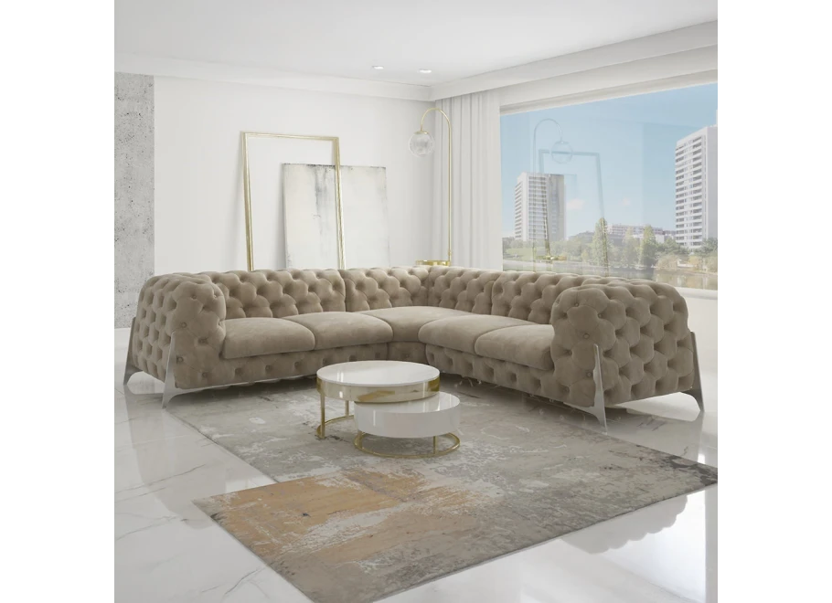 Narożnik pięcioosobowy pikowany glamour Chesterfield KALIFORNIA 2+E+2