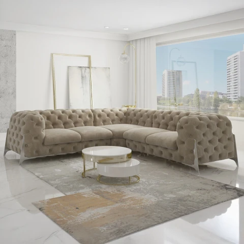 Narożnik pięcioosobowy pikowany glamour Chesterfield...