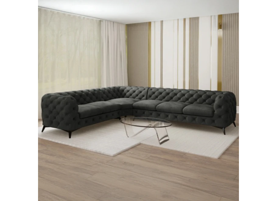 Narożnik sześcioosobowy pikowany glamour Chesterfield TEO 2+E+3