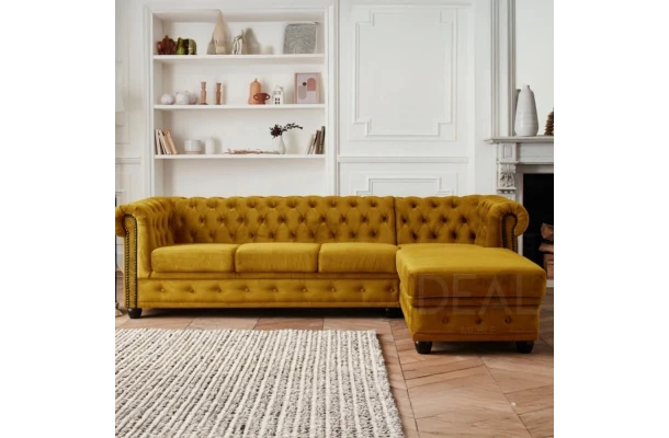 Narożnik pięcioosobowy z funkcją spania pikowany Chesterfield FELIX 3+OT - bok