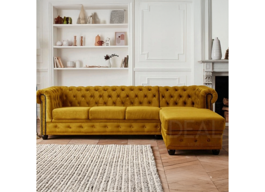 Narożnik pięcioosobowy z funkcją spania pikowany Chesterfield FELIX 3+OT 2