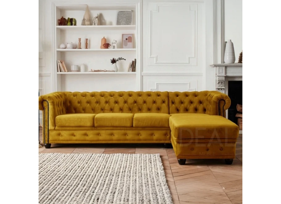 Narożnik pięcioosobowy z funkcją spania pikowany Chesterfield FELIX 3+OT