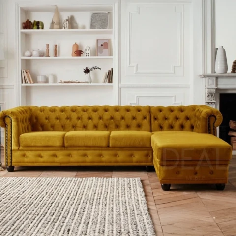Narożnik pięcioosobowy z funkcją spania pikowany Chesterfield...