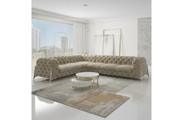 Narożnik sześcioosobowy pikowany glamour Chesterfield KALIFORNIA 2+E+3 - bok