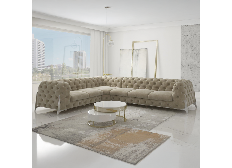 Narożnik sześcioosobowy pikowany glamour Chesterfield KALIFORNIA 2+E+3 2