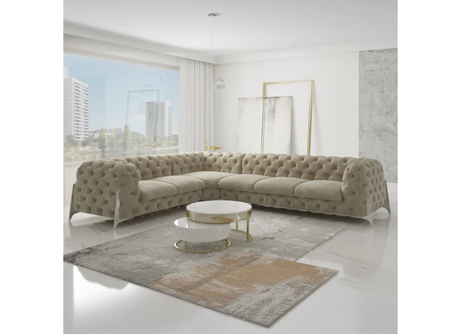 Narożnik sześcioosobowy pikowany glamour Chesterfield KALIFORNIA 2+E+3