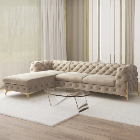 Narożnik pięcioosobowy pikowany glamour Chesterfield TEO HIGH...