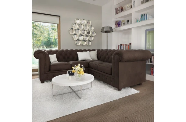 Narożnik pięcioosobowy z funkcją spania pikowany Chesterfield SOLARIS 2+E+2 - design i funkcjonalnosc w parze
