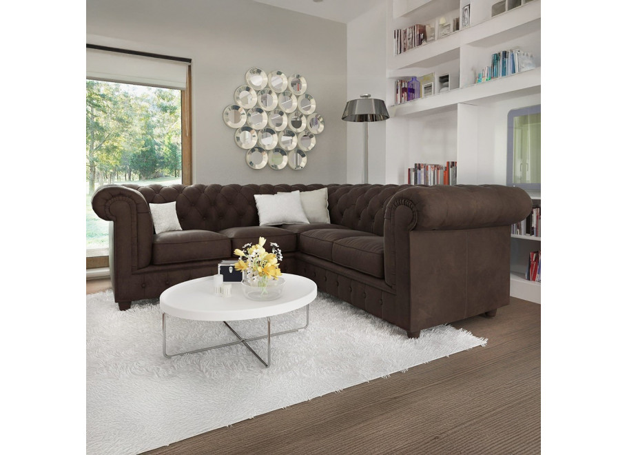 Narożnik pięcioosobowy z funkcją spania pikowany Chesterfield SOLARIS 2+E+2 2