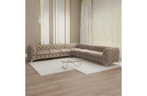 Narożnik siedmioosobowy pikowany glamour Chesterfield TEO 3+E+3 - design i funkcjonalnosc w parze