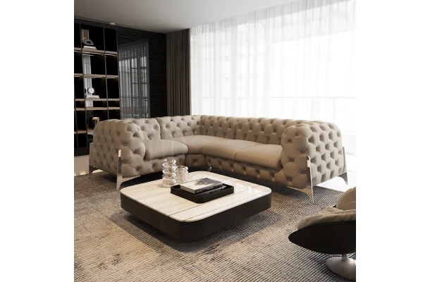 Narożnik czteroosobowy pikowany glamour Chesterfield KALIFORNIA 1+E+2 - bok
