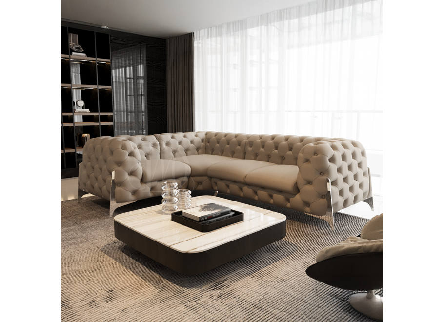 Narożnik czteroosobowy pikowany glamour Chesterfield KALIFORNIA 1+E+2 2