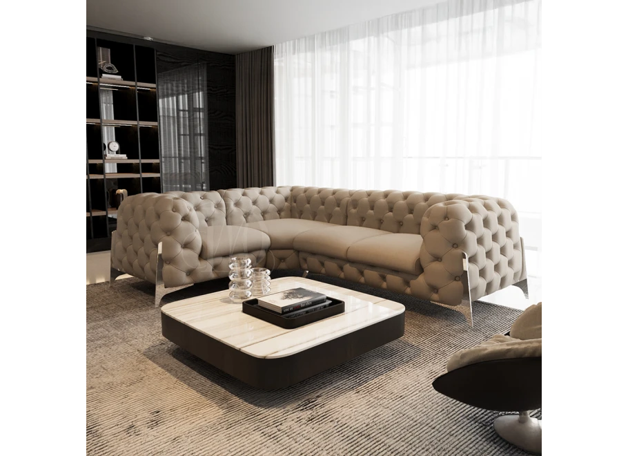 Narożnik czteroosobowy pikowany glamour Chesterfield KALIFORNIA 1+E+2