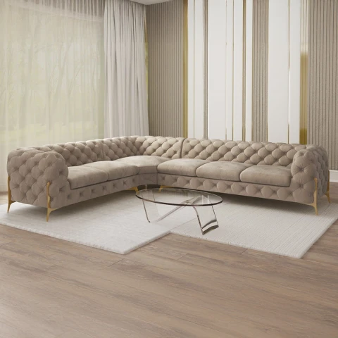 Narożnik sześcioosobowy pikowany glamour Chesterfield TEO HIGH 2+E+3