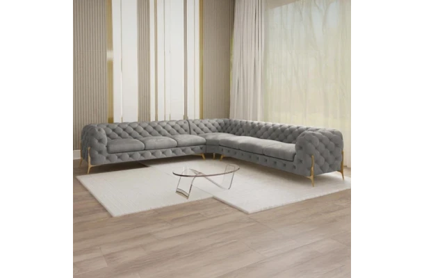 Narożnik siedmioosobowy pikowany glamour Chesterfield TEO HIGH 3+E+3 - design i funkcjonalnosc w parze