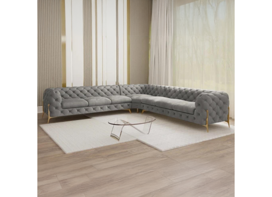 Narożnik siedmioosobowy pikowany glamour Chesterfield TEO HIGH 3+E+3 2
