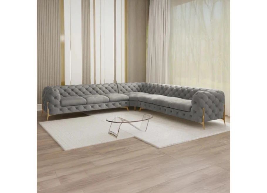 Narożnik siedmioosobowy pikowany glamour Chesterfield TEO HIGH 3+E+3