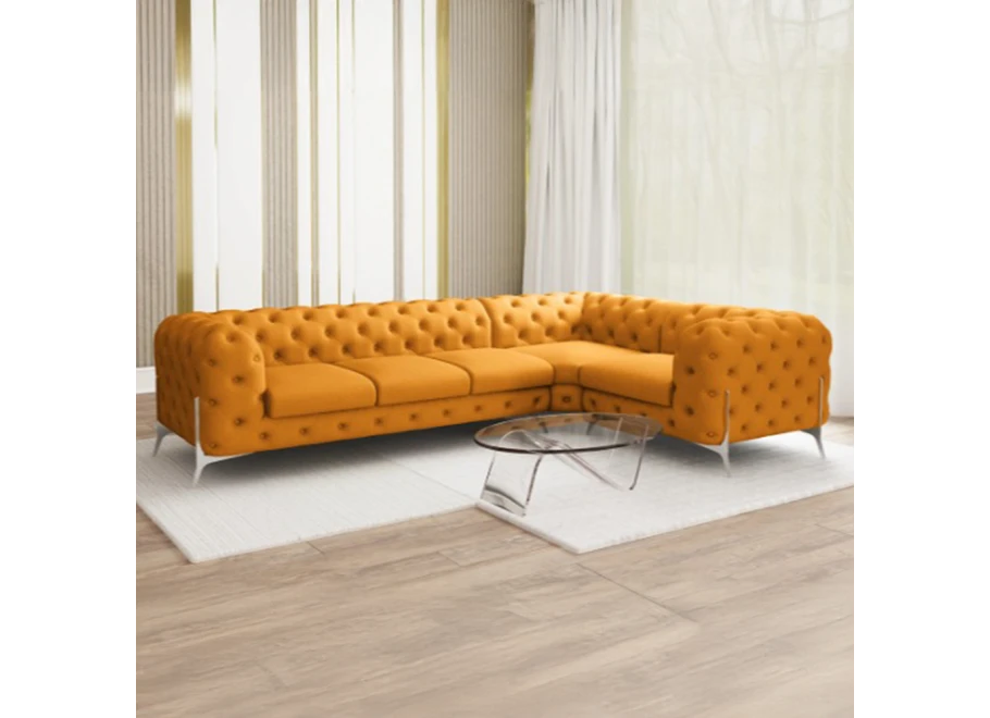 Narożnik pięcioosobowy luksusowy pikowany Chesterfield TEO HIGH 3+E+1