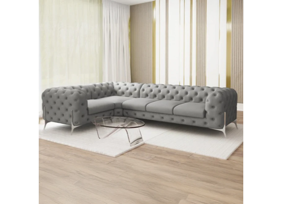 Narożnik pięcioosobowy luksusowy pikowany Chesterfield TEO HIGH 1+E+3