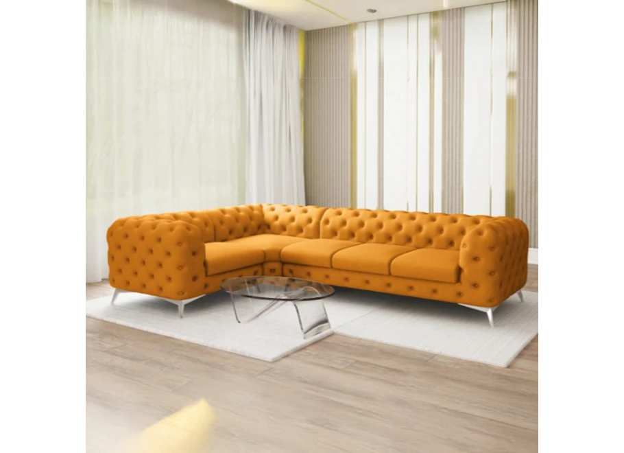 Narożnik pięcioosobowy luksusowy pikowany Chesterfield TEO 1+E+3