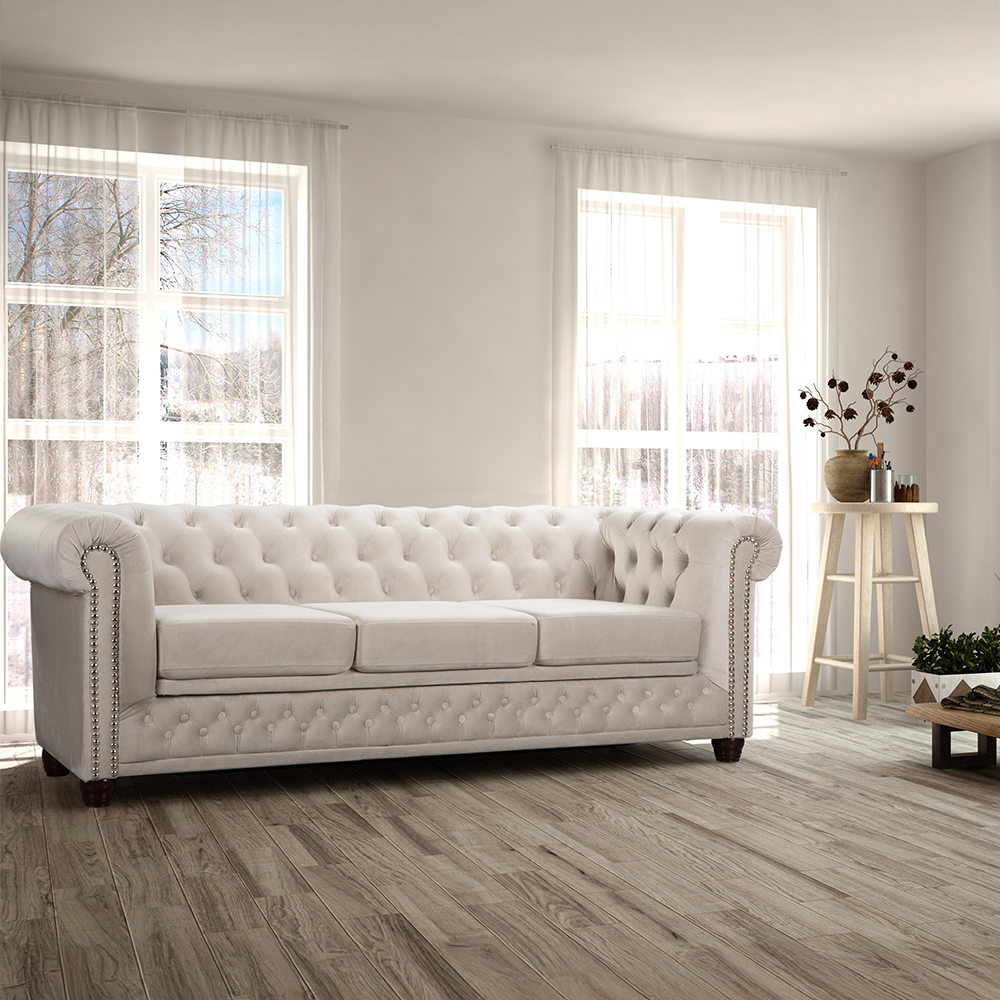 Sofa trzyosobowa z funkcją spania pikowana Chesterfield