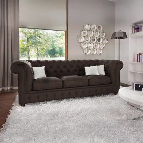 Sofa trzyosobowa z funkcja spania pikowana Chesterfield SOLARIS 3