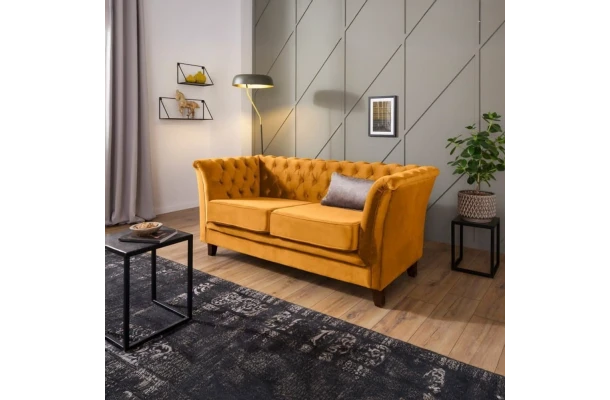Sofa dwuosobowa z funkcją spania pikowana Chesterfield HASSO - design i funkcjonalnosc w parze