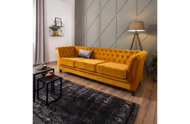 Sofa trzyosobowa z funkcją spania pikowana Chesterfield HASSO - design i funkcjonalnosc w parze
