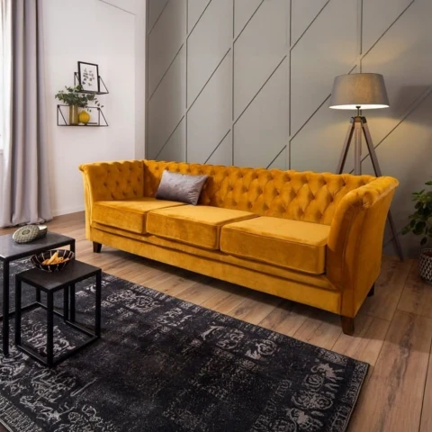 Sofa trzyosobowa z funkcją spania pikowana Chesterfield HASSO